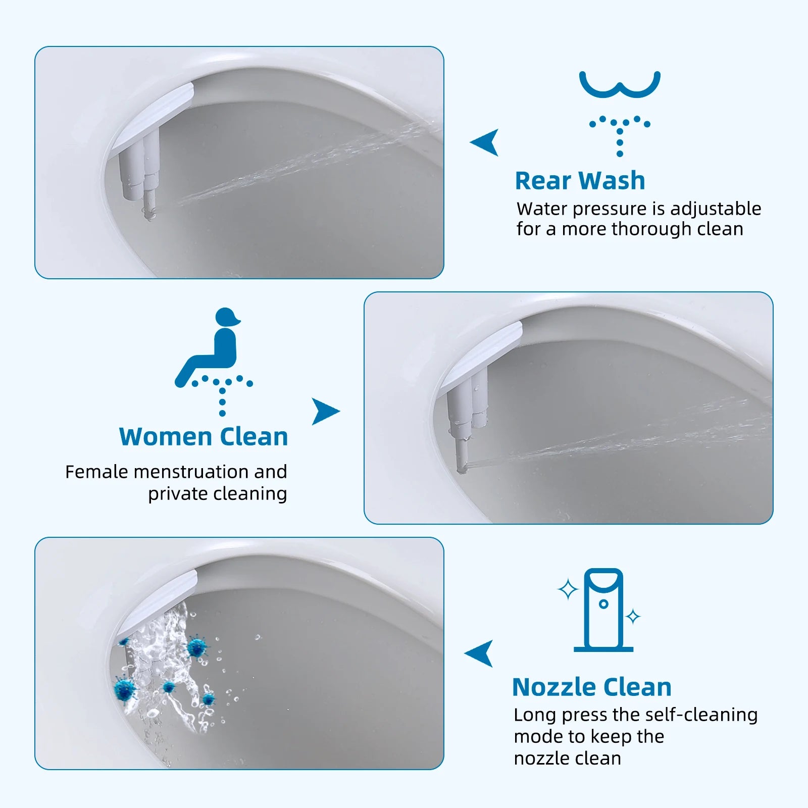 Bidet Attachment for Toilet - Dual Nozzle Hygienic Bidets for Existing Toilets - Adjustable Water Pressure Water Toilet Bidet