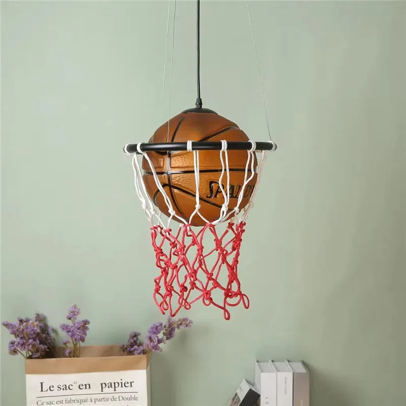 Basketball Pendant Light Modern LED Chandelier for Kids Room Living Room & Restaurant Sports Themed Hanging Fixture