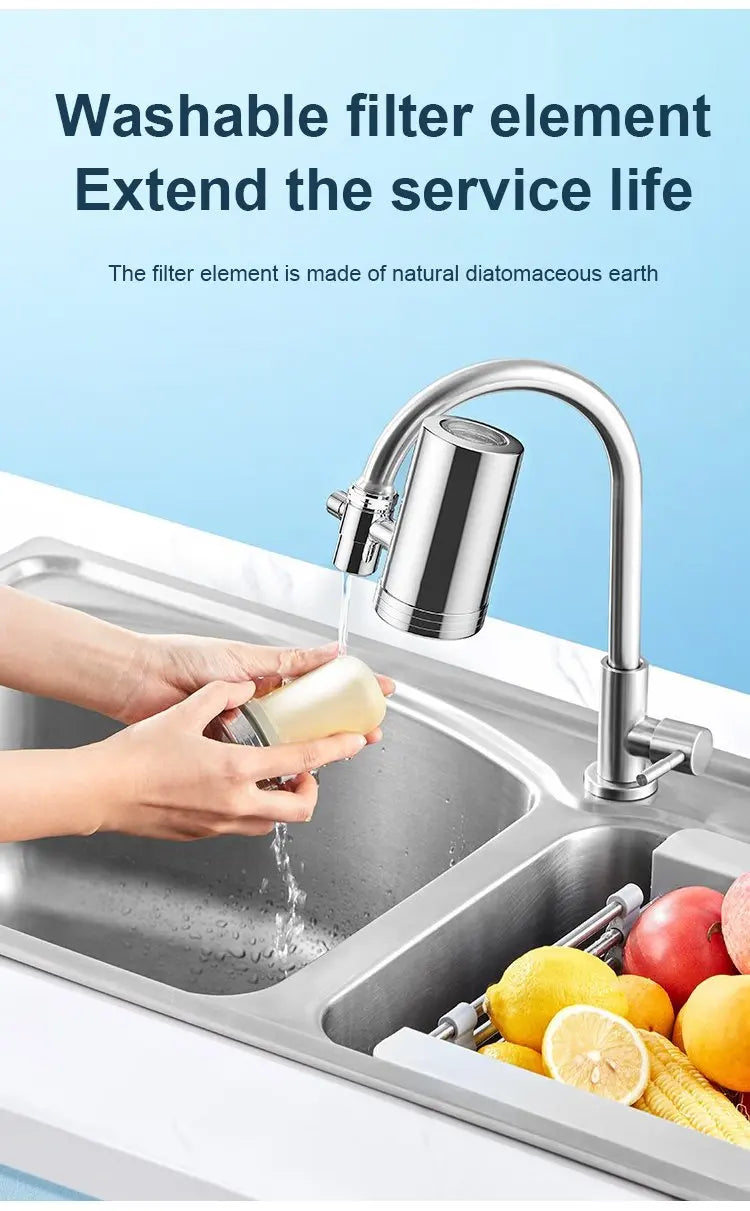 Installation-free Stainless Steel Household Faucet Water Purifier Composite Ceramic or Scale Inhibitor Filter for Kitchen Tap