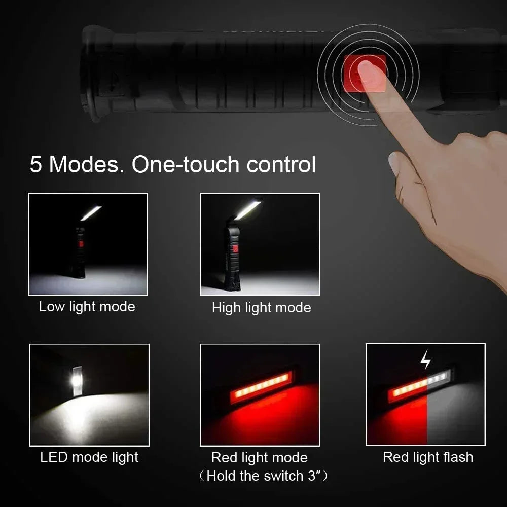 Multifunctional Folding Work Light Portable Camping Light Type-C Rechargeable Flashlight With Built-in Battery Magnetic Lamp