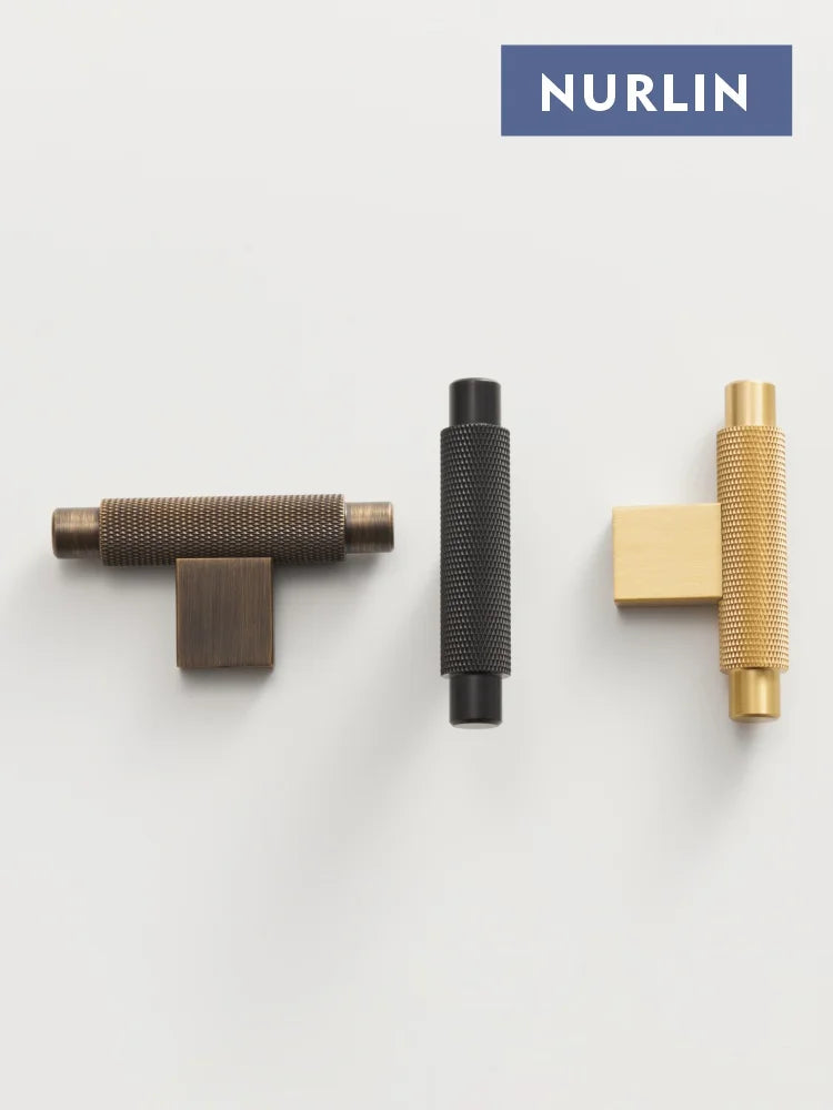 Nurlin Solid Brass Knurling Antique Brass Cross Pattern kitchen Knob Cupboards T-bar Furniture Refrigerator Door Kitchen Pull