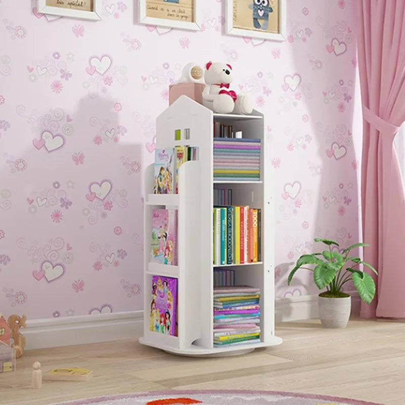 Children's Bookshelf 360° Rotating Cartoon Books Rack Floor Simple Child Book Shelf for Home Bookcases Furniture Book Rack