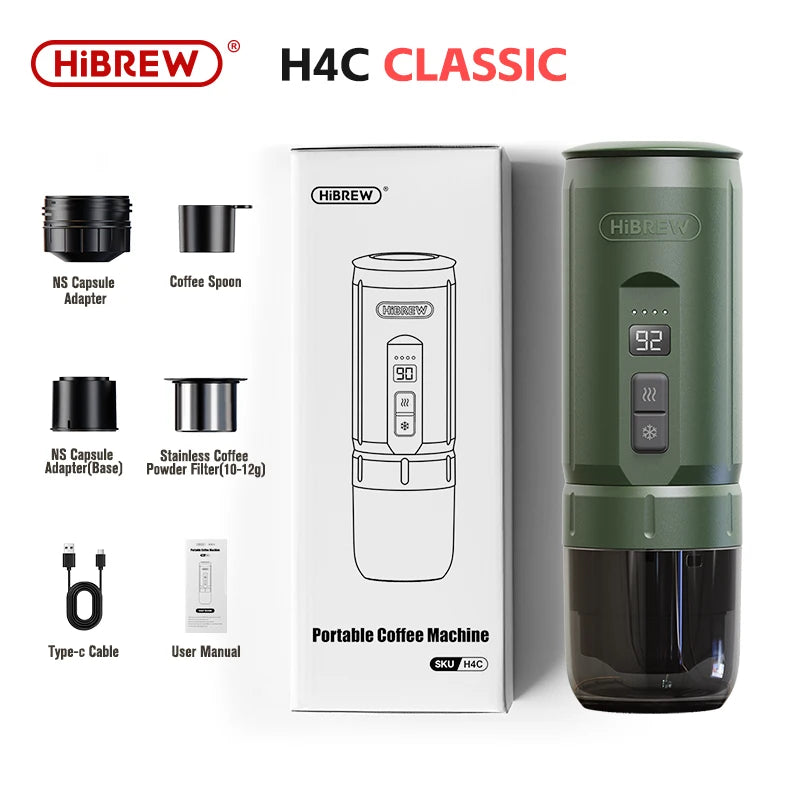 HiBREW Portable Espresso Coffee Machine for Car & Home Camping Coffee Maker Fit Nespresso Dolce Capsule Powder H4C