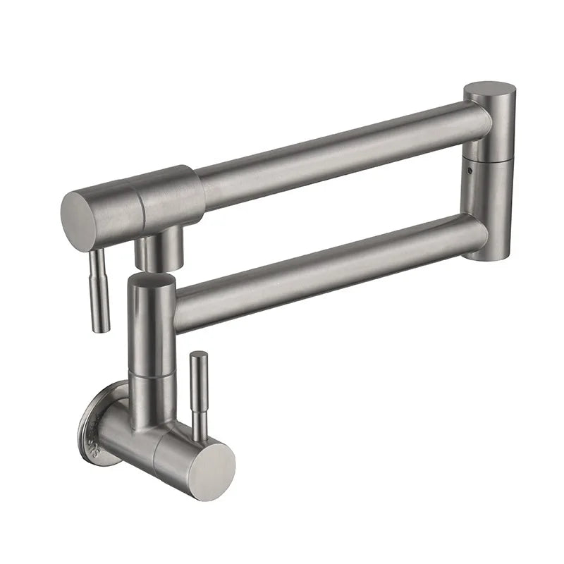 Brushed Gold Double Switch Stove Faucet Kitchen In-Wall Folding Spout Single Cold Water Tap Mop Sink Extension Pot Filler Faucet