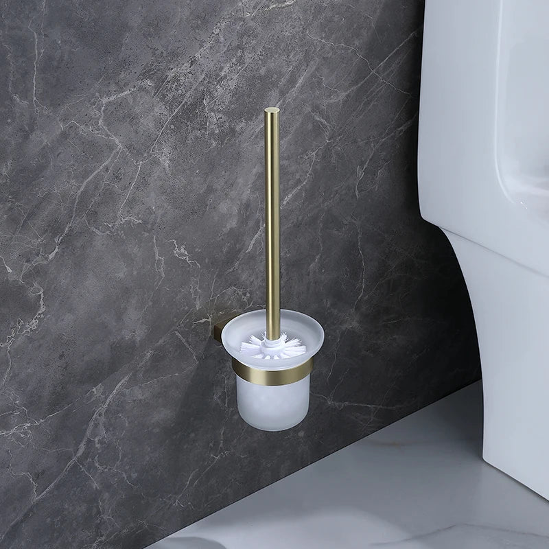 Bathroom Accessories Hardware Set Brushed Gold Robe Hook Towel Rail Bar Rack Toilet Brush Tissue Paper Holder Soap Dish Shelf