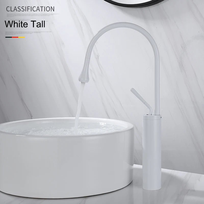 Suguword Basin Faucet Hot&Cold Water Mixer Tap Brass Deck Mounted Crane Kitchen Basin Sink Tap Mixer Single Handle Bathroom Tap