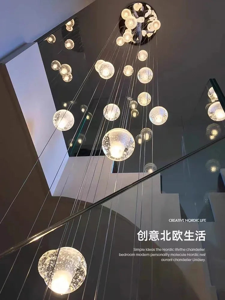 Spiral Staircase Living Room Chandeliers Crystal Ball Led Ceiling Light Lustre Living Dining Room Modern Home Decor Pendant Lamp