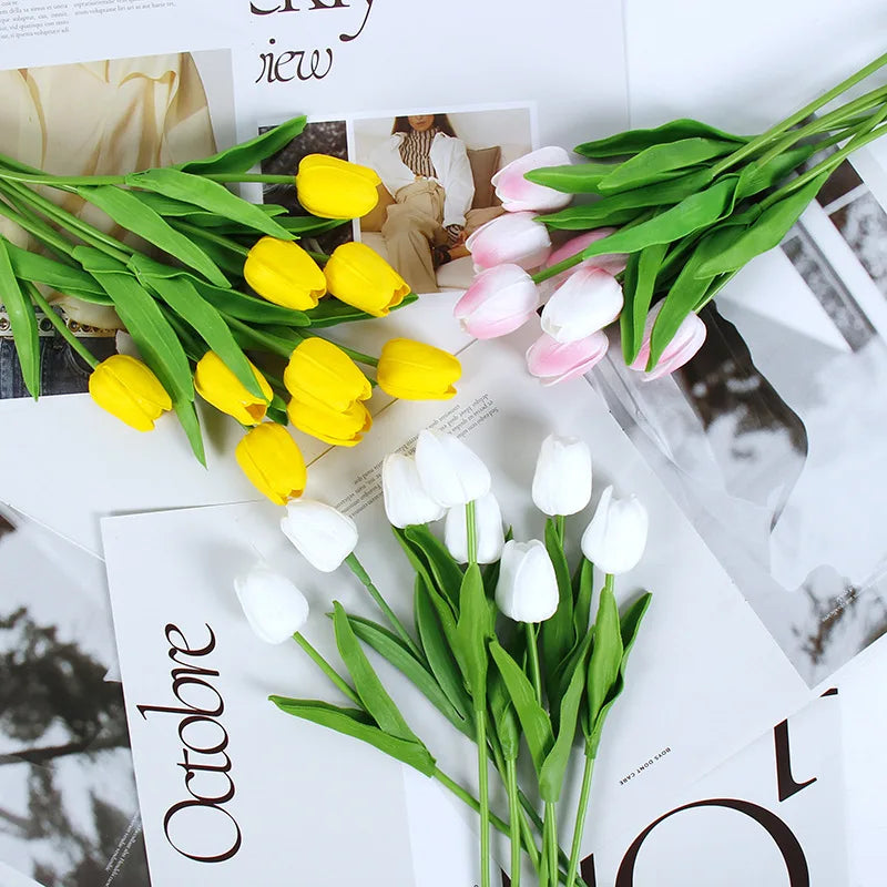 5 PCS Tulips Artificial Flowers Bunch Real Touch Tulip Flowers for Home Wedding Fake Flowers Bridal Bouquet Decoration