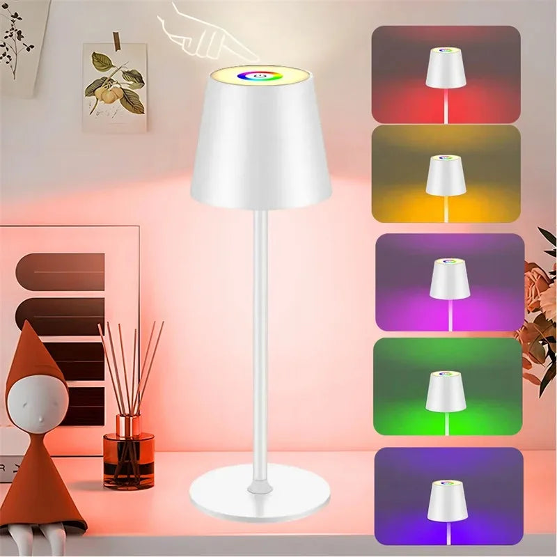 RGB Cordless Table Lamp Touch Control Rechargeable Battery Desk Lamp 3 Adjustable Height 3 Colors Smooth Dimming for Dining