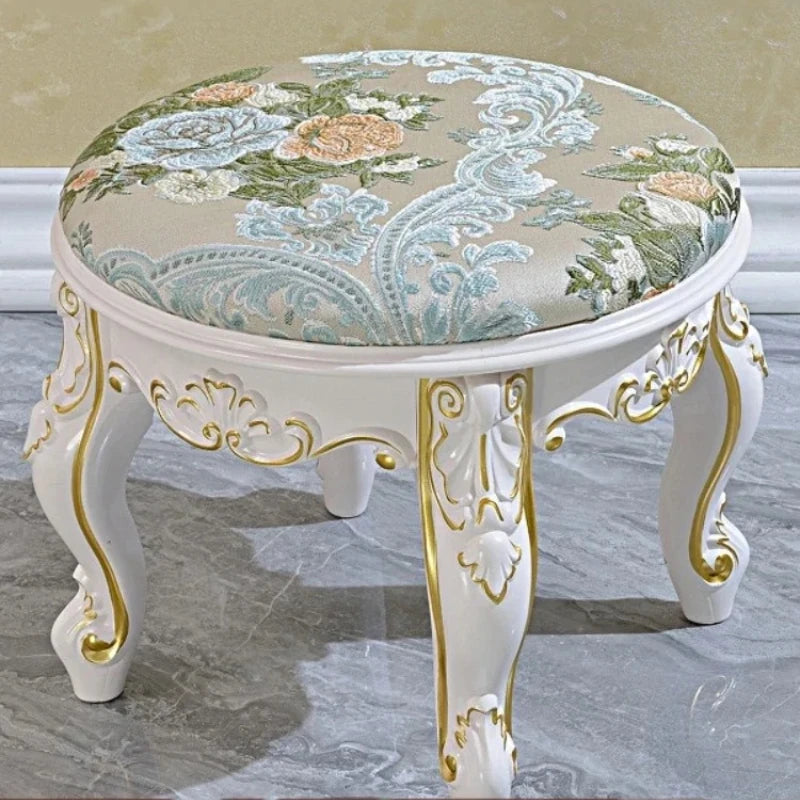 European Fabric Pouf,Modern Round Tea Table Stool, High-Quality Manicure Seat, Living Room Sofa Side Ottoman, Versatile Seating.