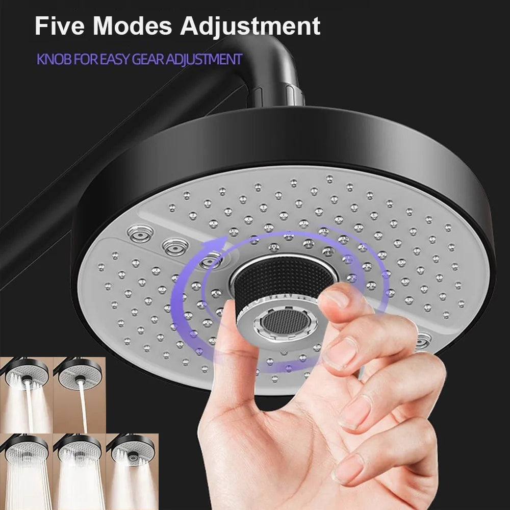New 175mm Big Panel Showerhead 5 Mode Supercharge Rainfall Shower Head High Pressure Top Rain Shower Faucet Bathroom Accessories