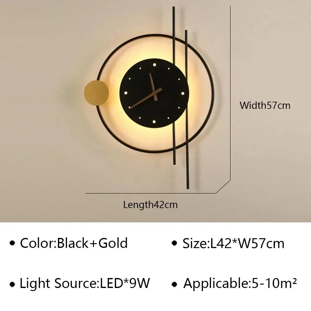 Modern LED Clock Wall Lamp for Bedroom Living Dining Room Aisle Porch Home Decoration Wall Sconce Indoor Lighting Fixture Luster