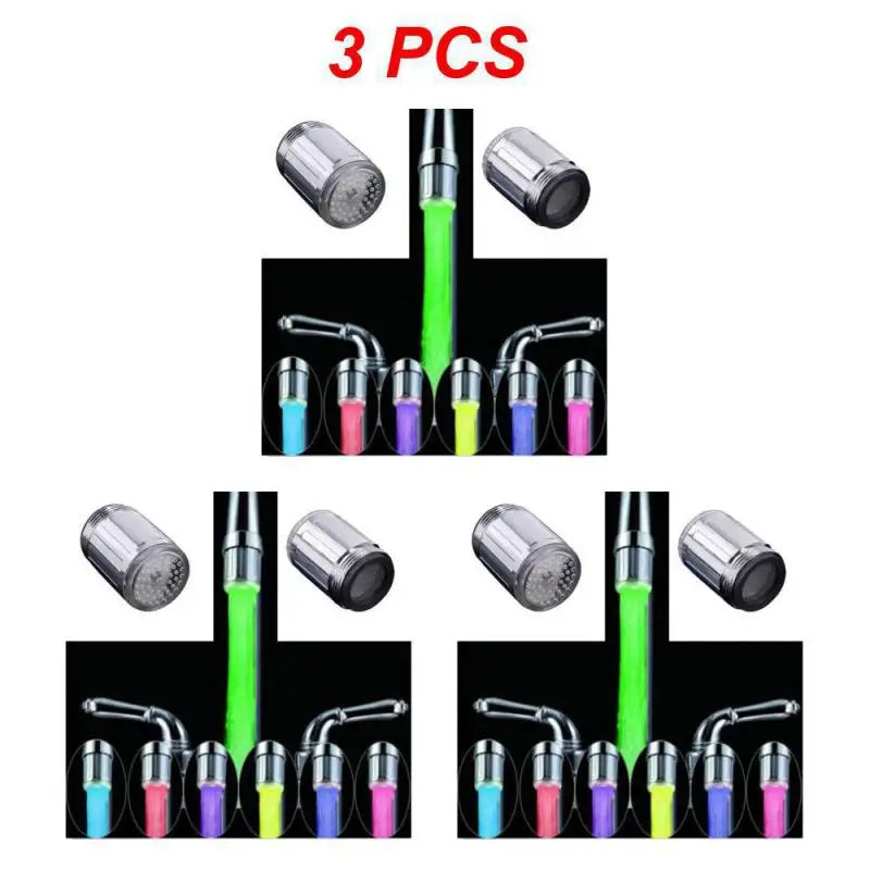 1~5PCS Luminous Light-up LED Water Faucet Shower Tap Basin Water Nozzle Bathroom Kitchen Heater Faucets thermostat Blue 3Color 7
