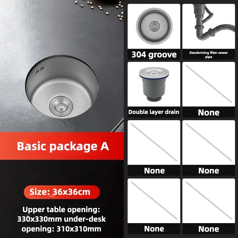 Black Round Bar Sink Nano Stainless Steel Single Basin Small Kitchen Dishwashing and Vegetable Washing Sink kitchen sink cocina