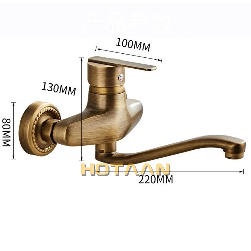 Hotaan Wall Mount Kitchen Sink Faucet Cold and Hot Rotate Swivel Water Mixer Tap Single Handle Torneira Cozinha with Long Nose
