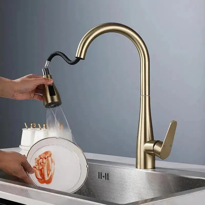 Brushed Gold Pull Out Kitchen Faucet Hot Cold Sink Faucet Mixer Tap 360 degree rotation torneira cozinha mixer taps Kitchen Tap