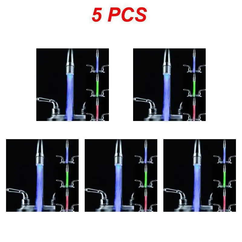 1~5PCS Luminous Light-up LED Water Faucet Shower Tap Basin Water Nozzle Bathroom Kitchen Heater Faucets thermostat Blue 3Color 7
