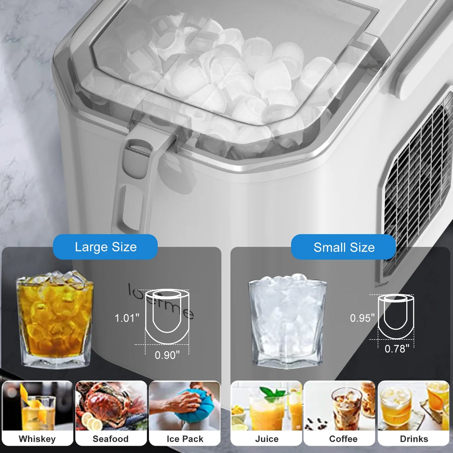 Loefme Ice Maker Cubes Machine Small Automatic Cleaning Bullet Shaped Ice Makers Fast Ice Making For Households Caffee Camping