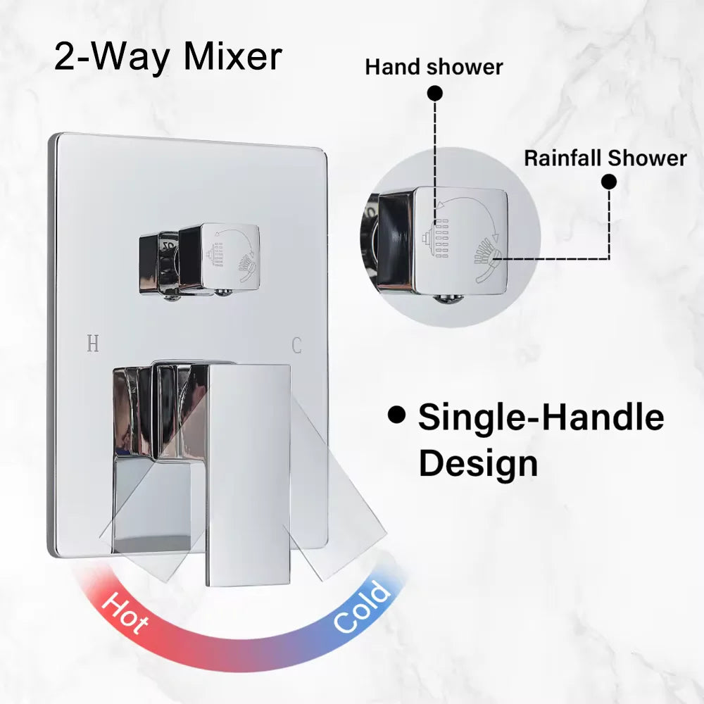 Chrome Rainfall Shower Faucet Set Bathroom Stainless Steel Wall Mounted Concealed 16 Inch Shower System Hot Cold Water Mixer Tap