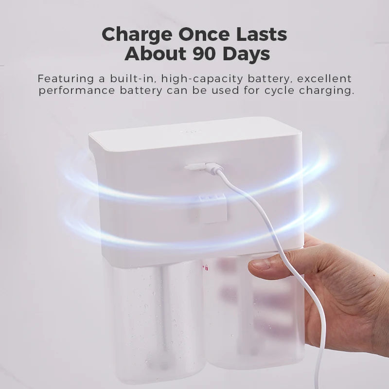 600ml Automatic Foam Soap Dispenser Double-Head Touchless Rechargeable 3-Level Adjustable Induction Sensor for Kitchen Bathroom