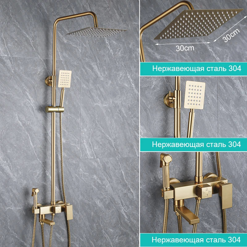 OXG Brushed Nickel Gold Shower Faucet Bathroom Shower Mixer Crane Shower System Rainfall Shower Set Rain Column Bidet Faucet