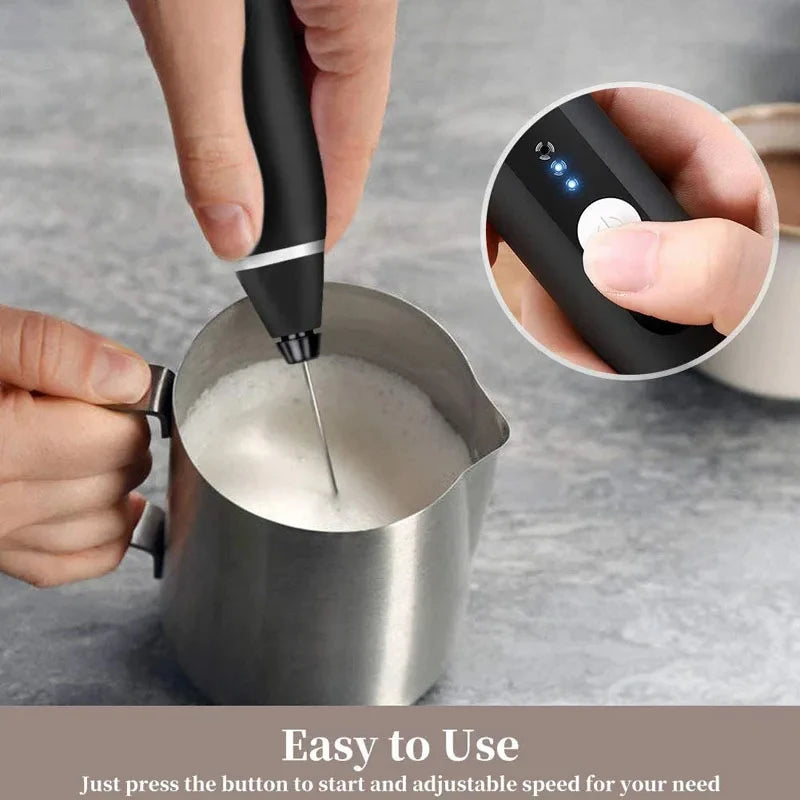 Electric egg mixer, handheld milk frother, 3-speed stainless steel coffee machine, wireless cream maker, kitchen tool blender