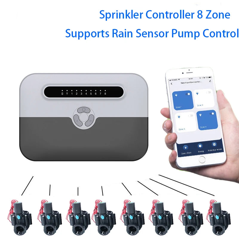 Smart Sprinkelr Controller 8 Zone, WiFi Indoor Irrigation Controller, Supports Rain Sensor, Pump Control
