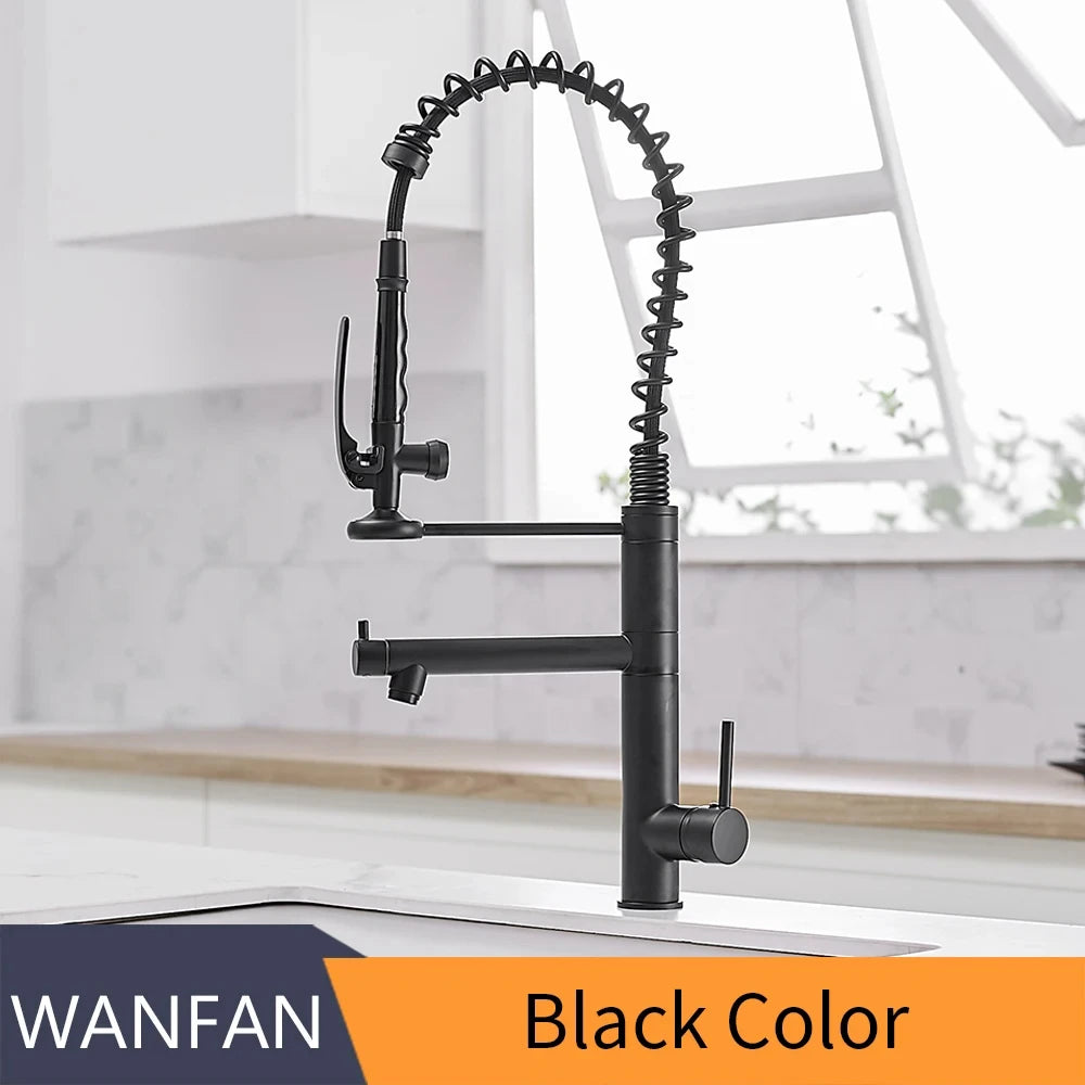 Chrome Kitchen Faucet Spring 360° Pull Down Sprayer Hot Cold Water Mixer Tap Deck Mounted Dual Spout Nozzle Faucets Crane 4829