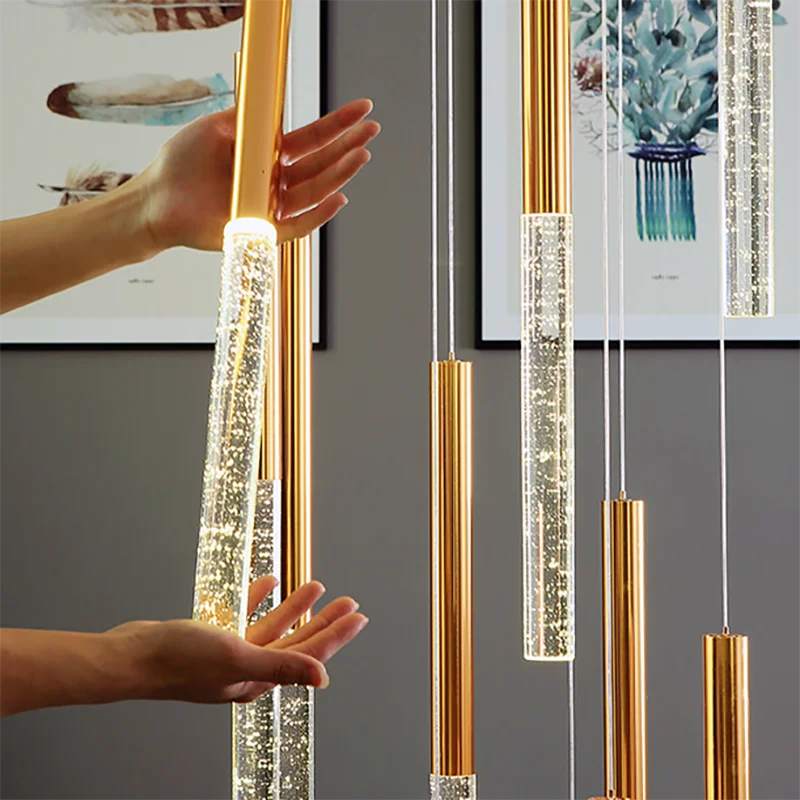 Modern chandelier lighting for staircase large long crystal lamps hallway lobby gold chain chandeliers home decor light