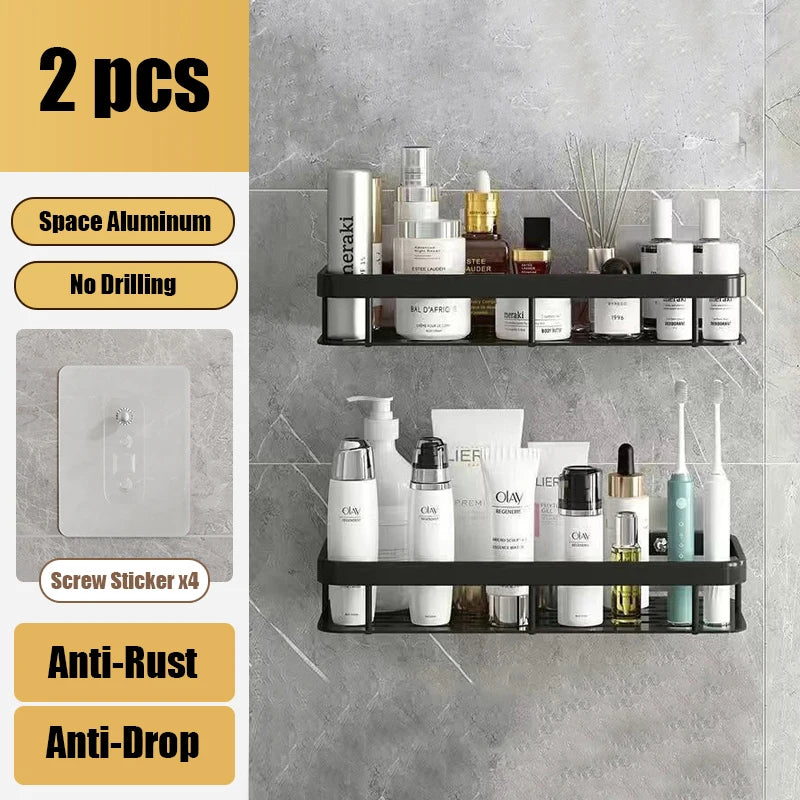 Bathroom Shelves Aluminum Alloy Shower Corner Shelf Shampoo Rack No Drill Kitchen Organizer Wall Shelf Bathroom Accessories