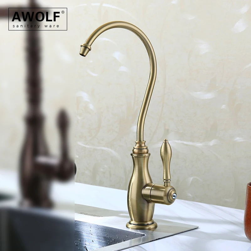 Awolf Kitchen Purifier Direct Drinking Faucet Solid Brass Kitchen Sink Tap for Cold Water Brushed Bronze Chrome / Gold WF010