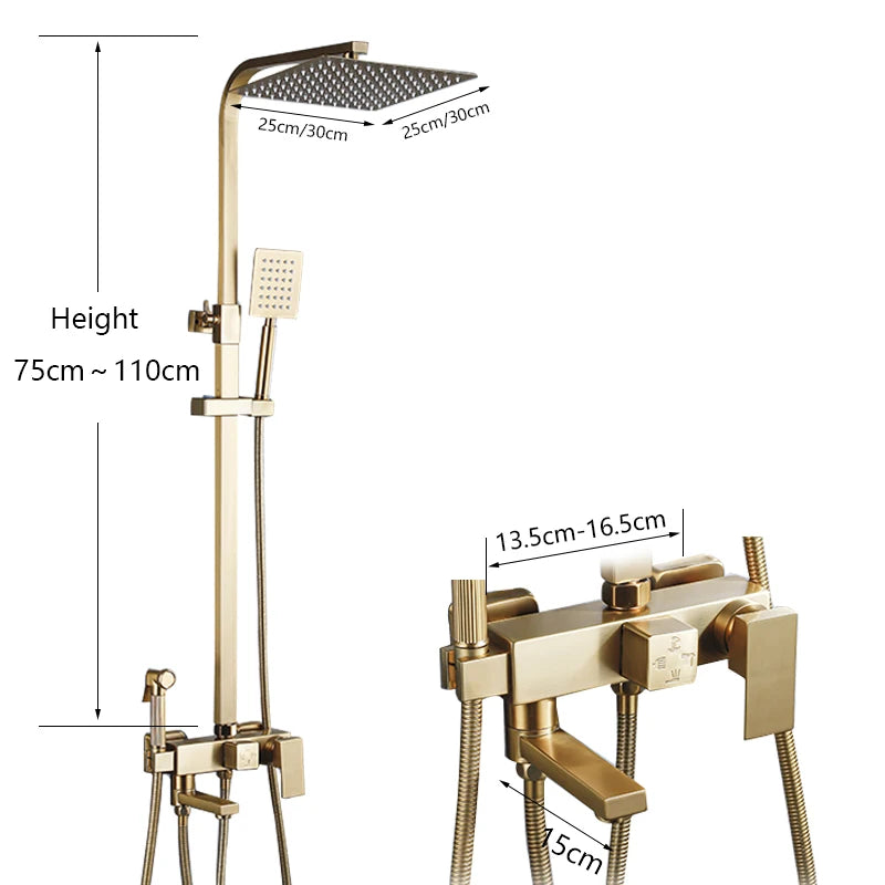 OXG Brushed Nickel Gold Shower Faucet Bathroom Shower Mixer Crane Shower System Rainfall Shower Set Rain Column Bidet Faucet