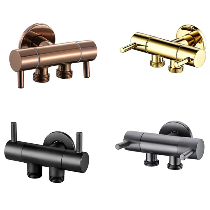 gunmetal gray Brass single inlet double outlet double control bidet valve Bathroom Accessories Three way Angle Valve BD234