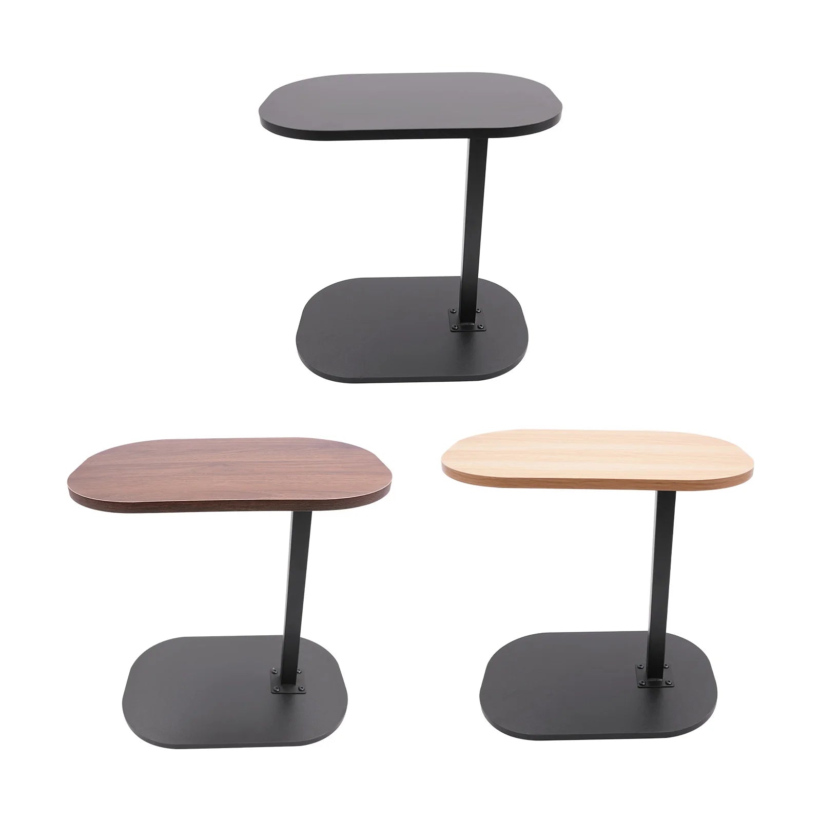 Adjustable C-Shaped Side Table 17.7-31.5" Height & 360° Rotating Top for Bed/Sofa (Walnut/Black/Wood)