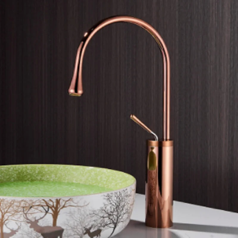 Suguword Basin Faucet Hot&Cold Water Mixer Tap Brass Deck Mounted Crane Kitchen Basin Sink Tap Mixer Single Handle Bathroom Tap
