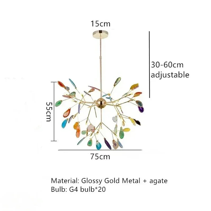 Luxury Natural Agate Chandeliers Colorful Green Blue Lighting Foyer Living Dining Room Restaurant Bedroom Pendant Lamp
