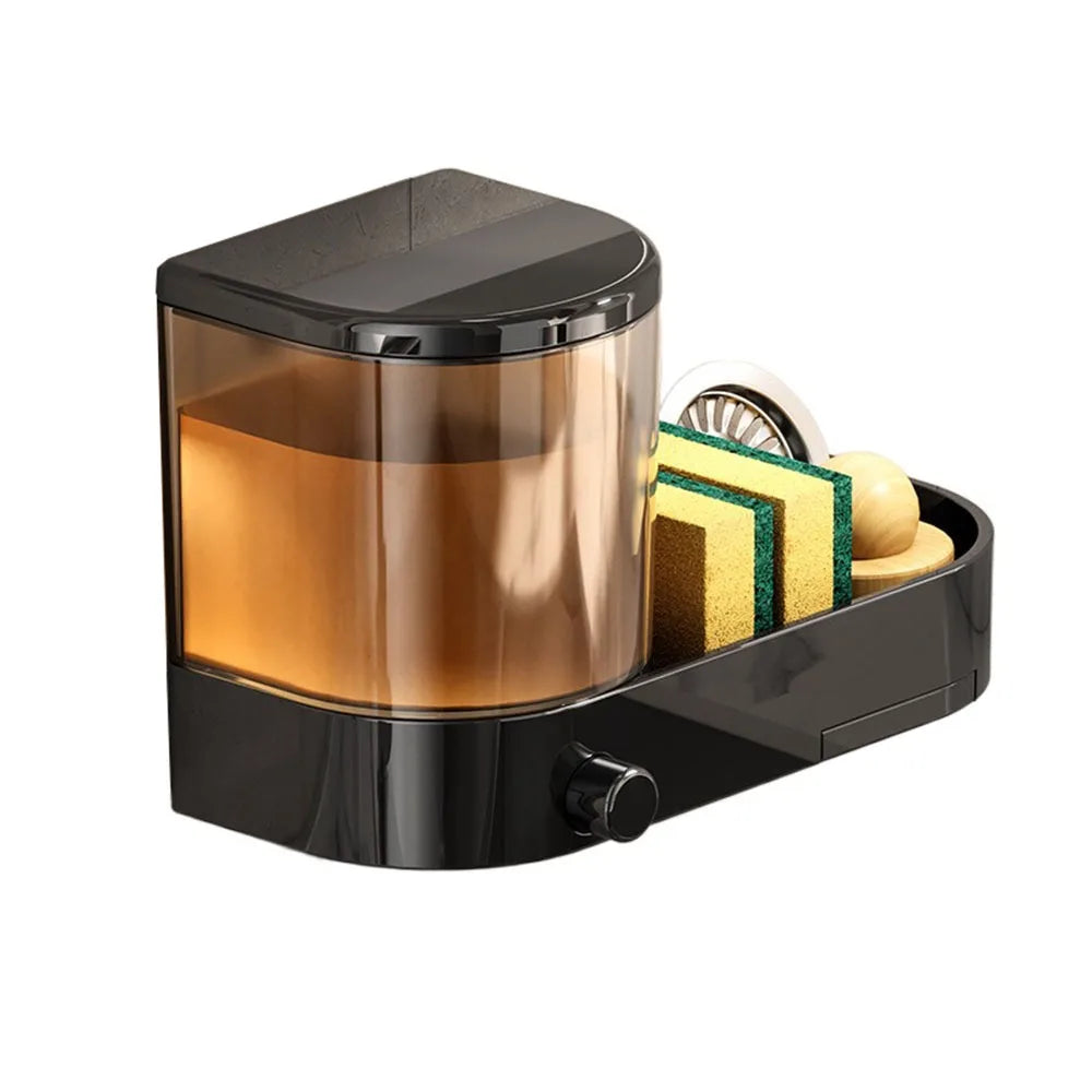 with Drain Tray Wall Mounted Soap Dispenser with Sponges Holder Hand Press Dishwashing Liquid Holder Space Saving