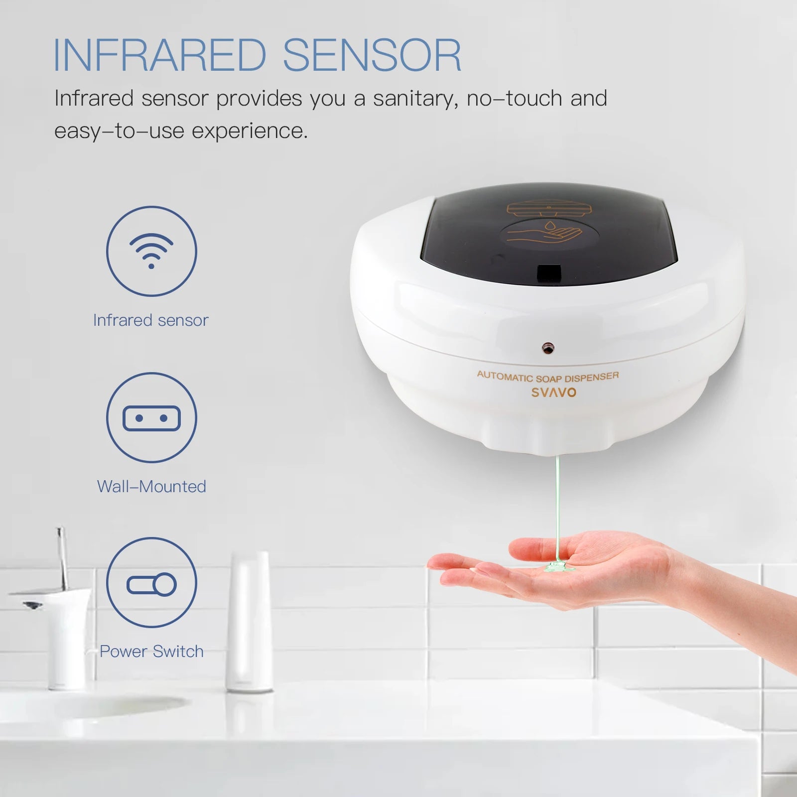 SVAVO 600ml Automatic Soap Dispenser Infrared Sensor Hand Sanitizer   Foam Hand Sanitizer Applicable To Kitchen And Bathroom