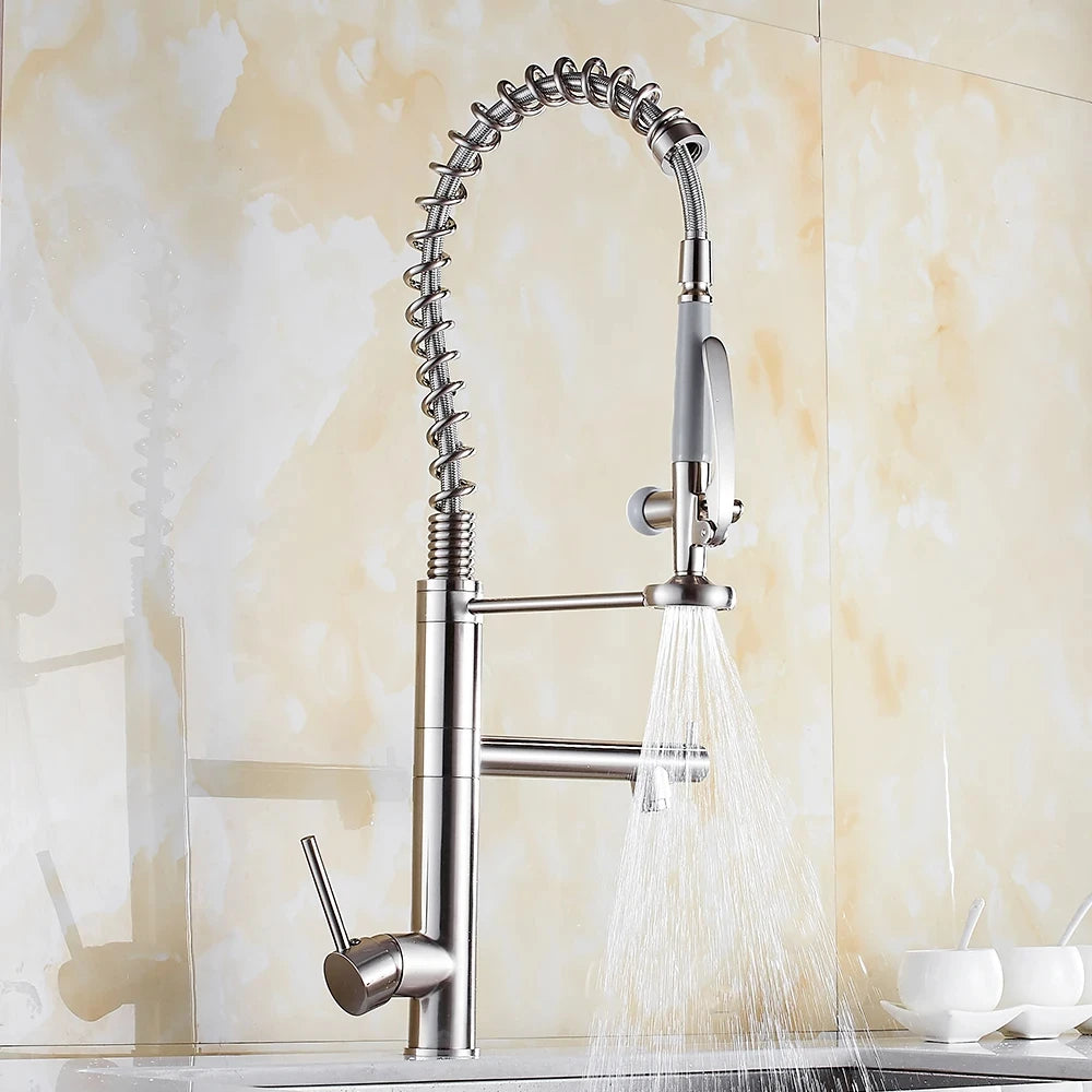 Chrome Kitchen Faucet Spring 360° Pull Down Sprayer Hot Cold Water Mixer Tap Deck Mounted Dual Spout Nozzle Faucets Crane 4829