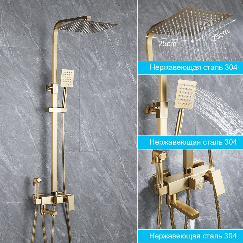 OXG Brushed Nickel Gold Shower Faucet Bathroom Shower Mixer Crane Shower System Rainfall Shower Set Rain Column Bidet Faucet
