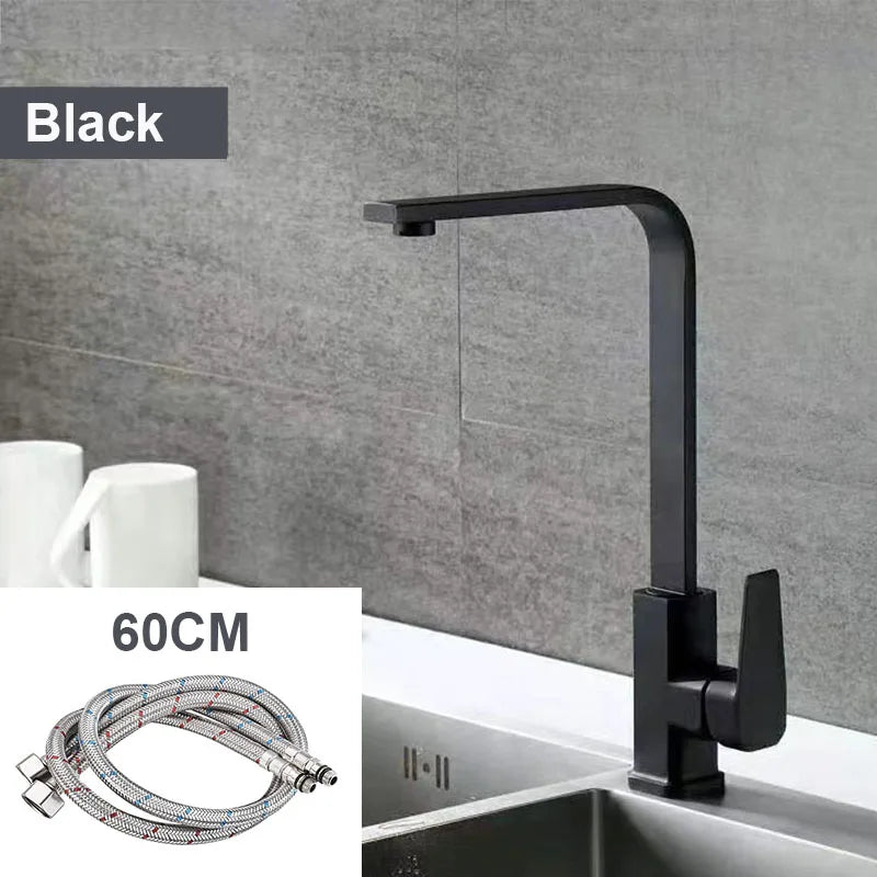 7-Shape Copper Kitchen Faucet - 360° Swivel Sink Mixer with Ceramic Cartridge & Aerator, Silver/Black