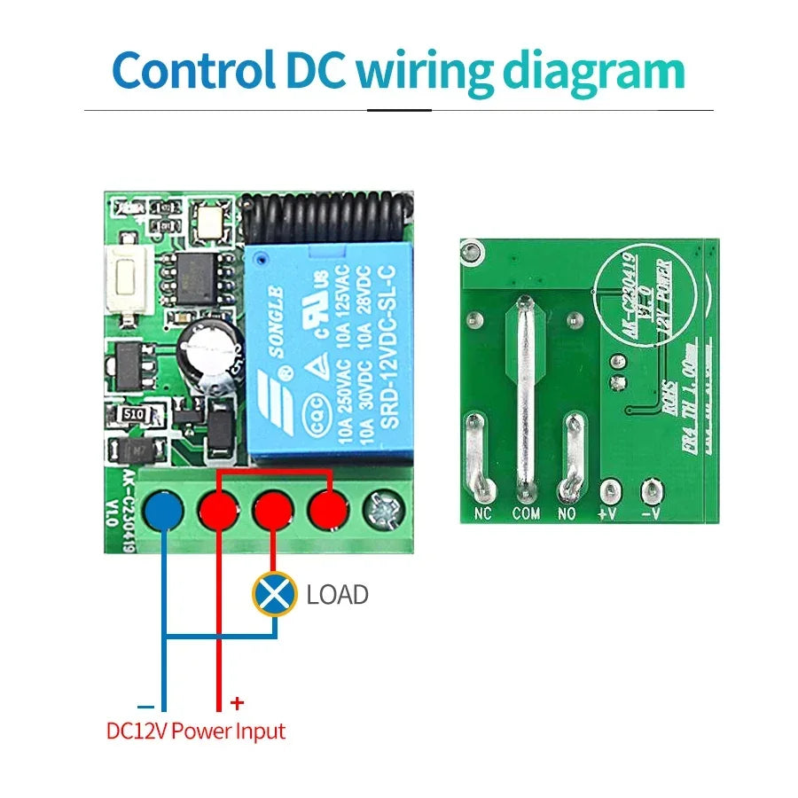 RF 433Mhz Smart Swith Universal Gate Remote DC 12V 10A Relay Receiver Asking Code DIY Mini Module for Garage Door LED Lighting