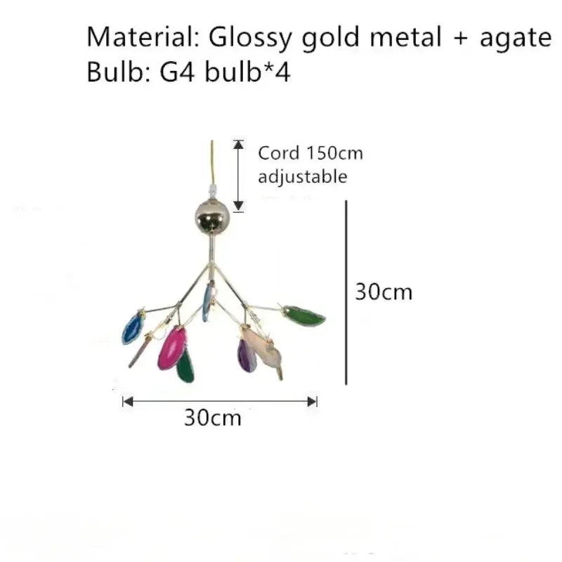 Luxury Natural Agate Chandeliers Colorful Green Blue Lighting Foyer Living Dining Room Restaurant Bedroom Pendant Lamp