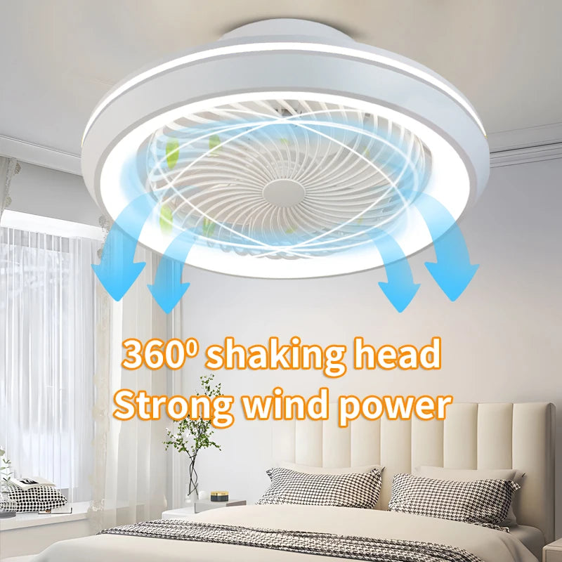 Enclosed Strong Wind Fan Light with Remote Control, Three Colors, Silent, Living Room, Bedroom, Dining Room Pendant Lights