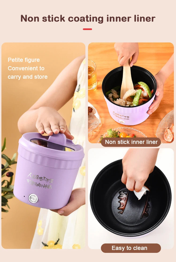110V Mini Electric Cooking Pot Multifunctional Rice Cooker Hot Pot Instant Noodles Porridge Omelette Quick Food Pot Frying Pan