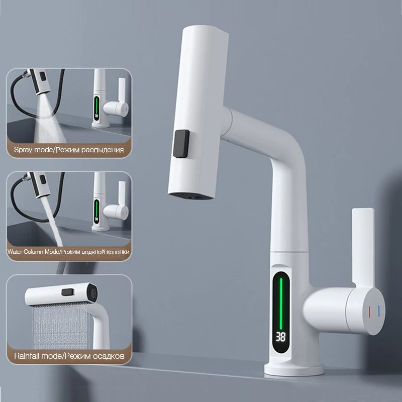 OXG Brass Kitchen Faucet Rotatable Gourmet Faucet Kitchen Digital Display,Three Spray Modes Pull Out Kitchen Sink Faucet