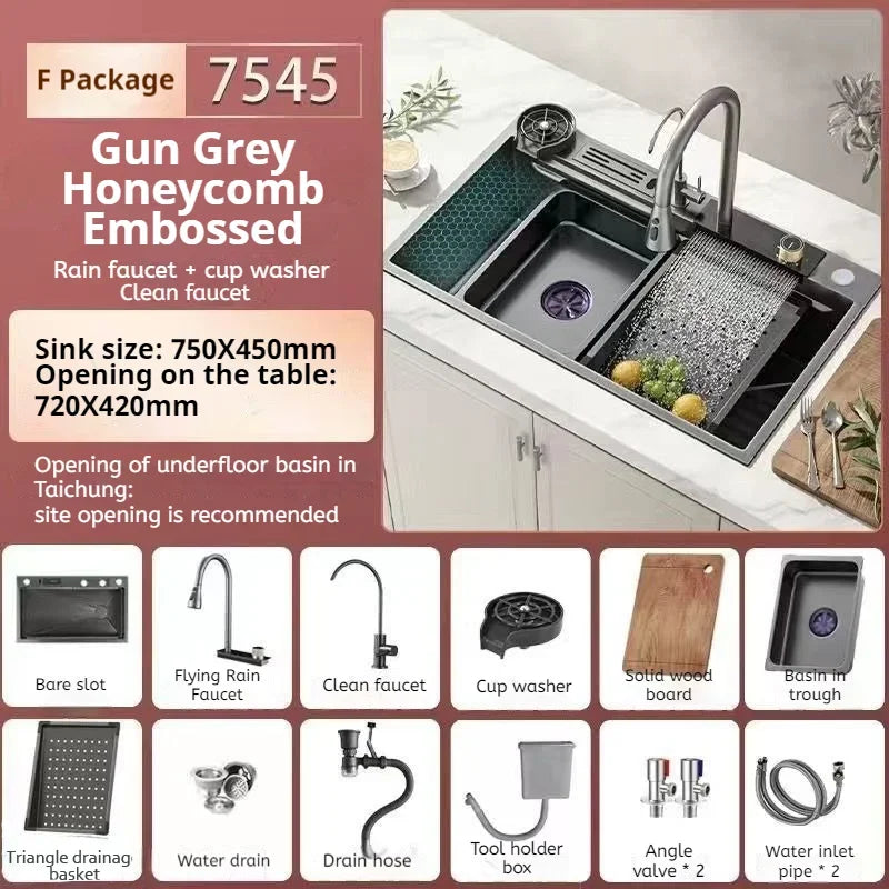 Nano Stainless Steel Kitchen Sink Matte Square Kitchen Accessories High-Quality Large Single Bowl Wash Basin Kitchen Faucets