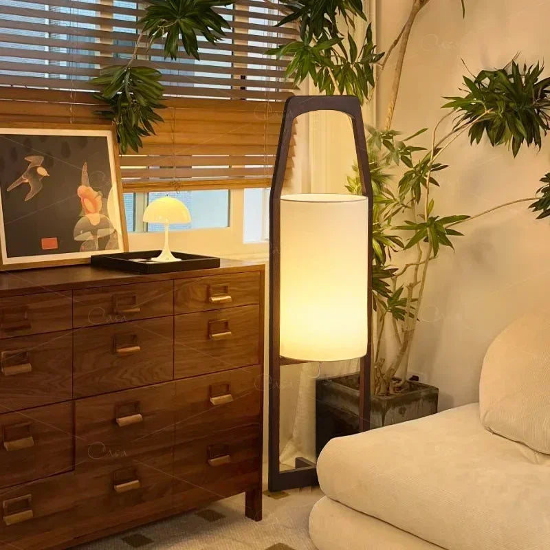 Vintage Wooden E27 Led Floor light Wabi Sabi Fabric Floor lamp for Hotel Bedroom living Room Tea Room Japan Wood Floor Lamp