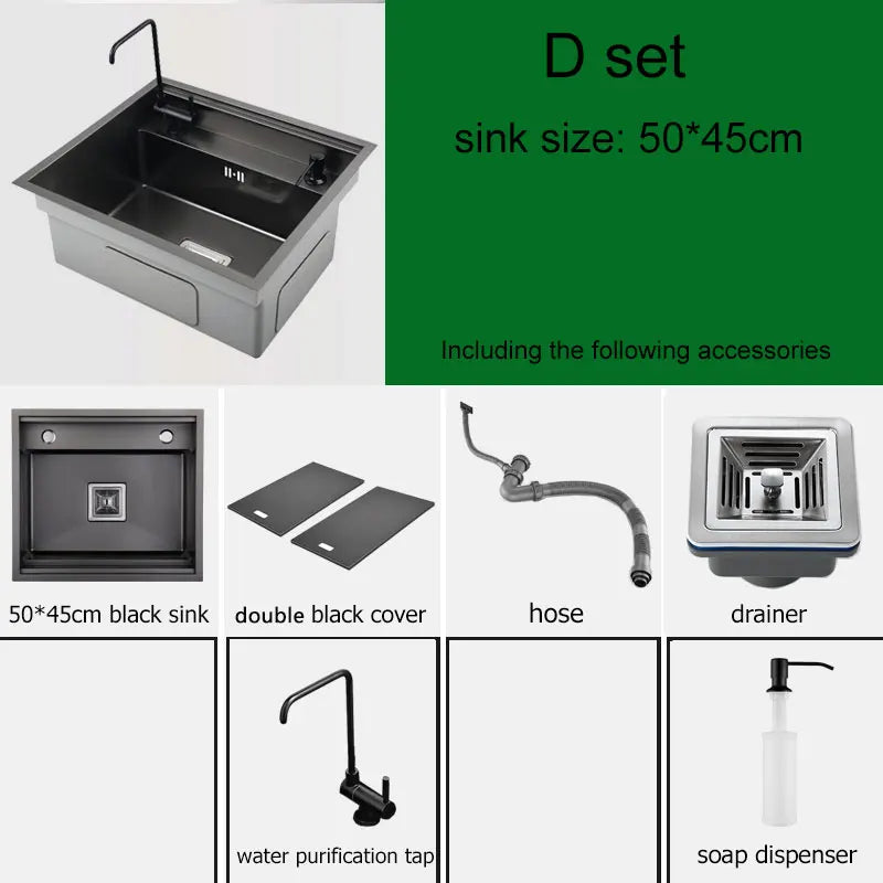 Hidden Kitchen sink Stainless Steel Bar Single bowl small sink With lid Open kitchen sinks Mini balcony Matt Black sink
