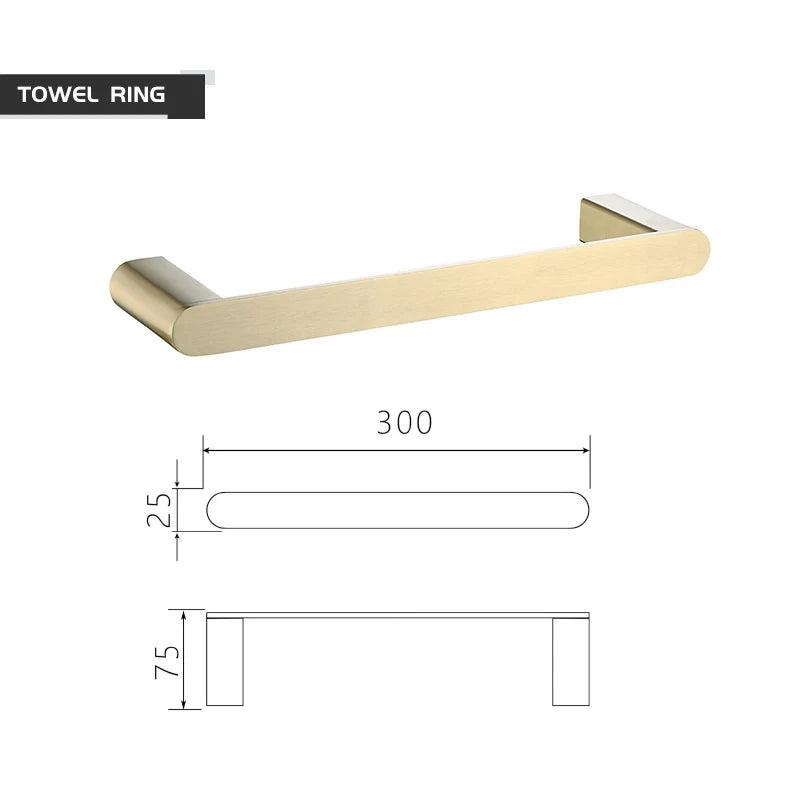 Bathroom Accessories Hardware Set Brushed Gold Robe Hook Towel Rail Bar Rack Toilet Brush Tissue Paper Holder Soap Dish Shelf